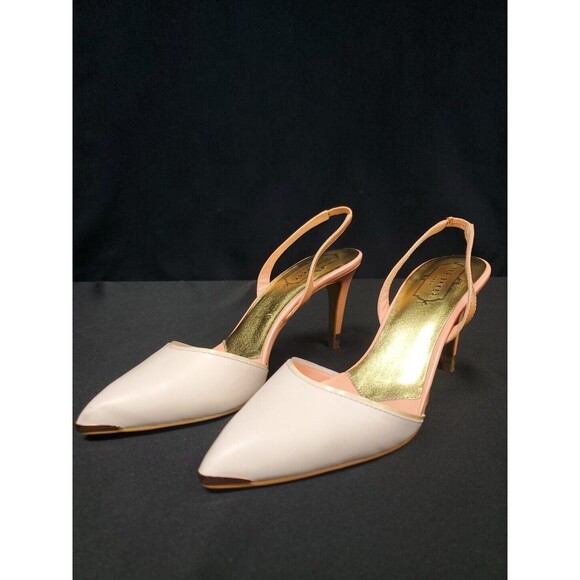 Ted Baker London Pia Pink White Slingback Pointed Toe Heels Sz. 38.5 / 8 - Picture 1 of 7